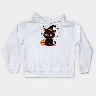 Cute black Halloween kitty in a hat Kids Hoodie